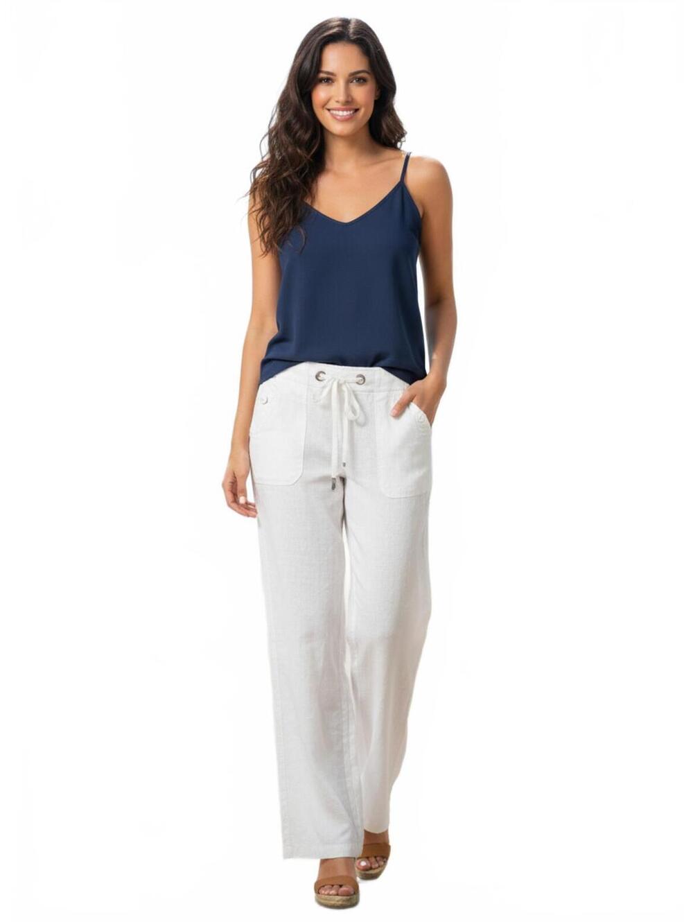 Sanctuary Surplus White Linen Blend Drawstring Wide Leg 28